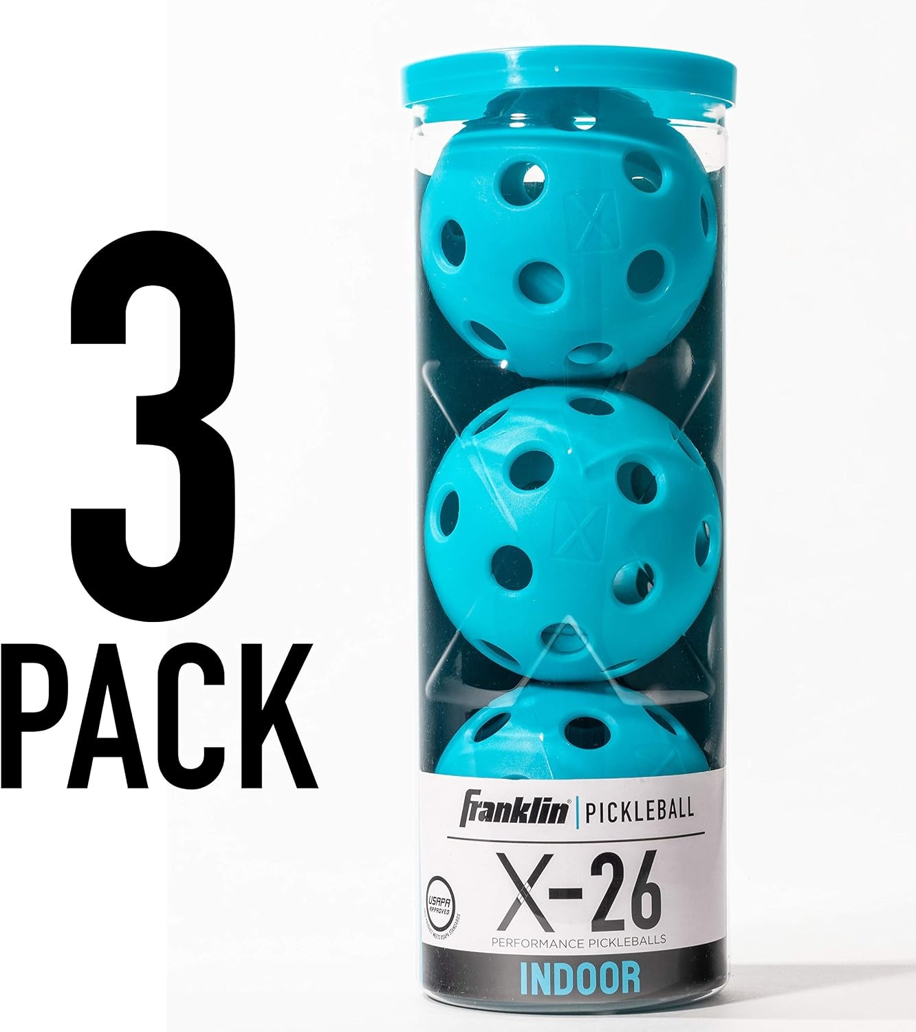 image:imageFranklin Sports X26 Indoor Pickleballs  3 Pack 12 Pack amp 100 Pack Bulk  USAPA Approved Tournament Pickleballs  Multiple ColorsBlue