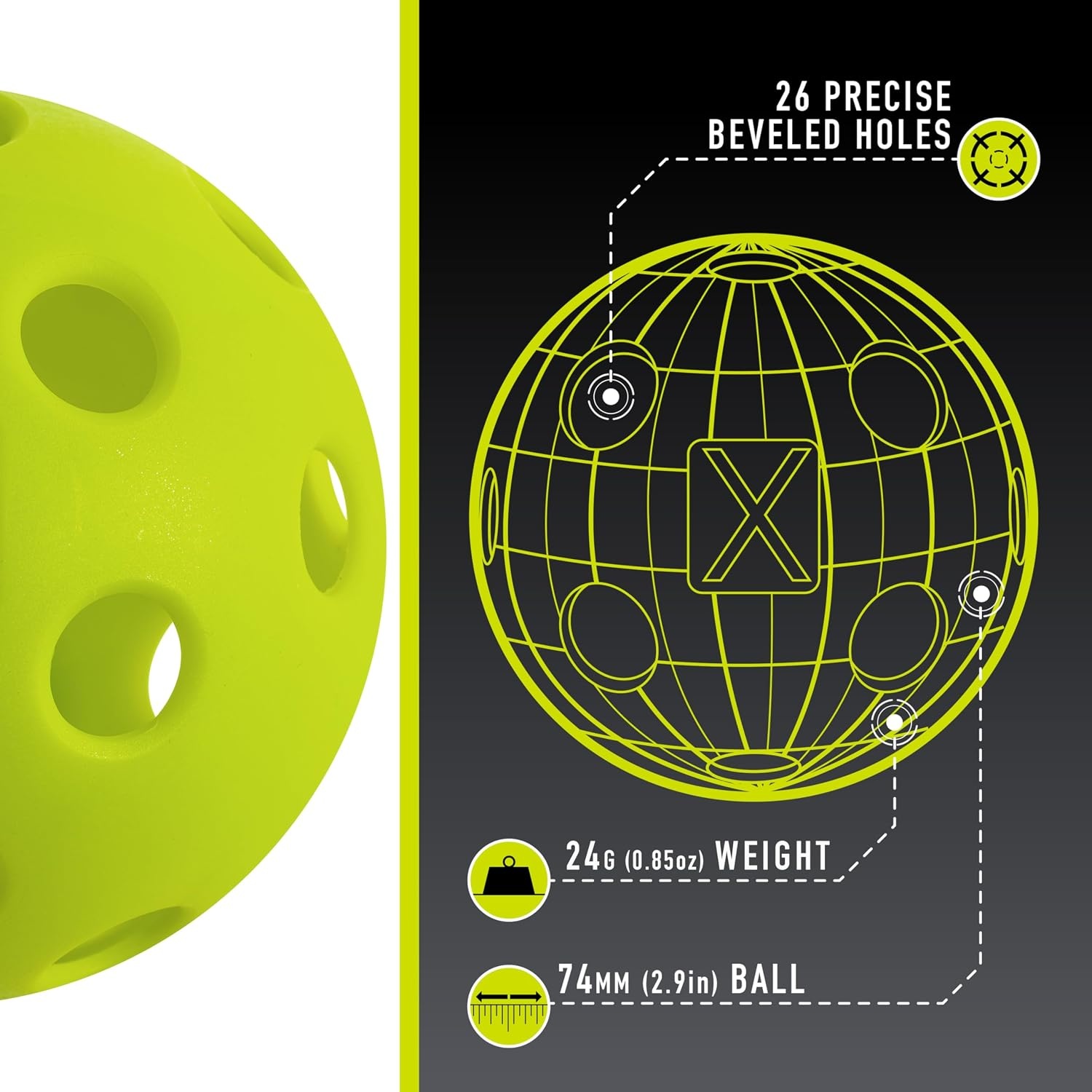image:imageFranklin Sports X26 Indoor Pickleballs  3 Pack 12 Pack amp 100 Pack Bulk  USAPA Approved Tournament Pickleballs  Multiple ColorsLime Green