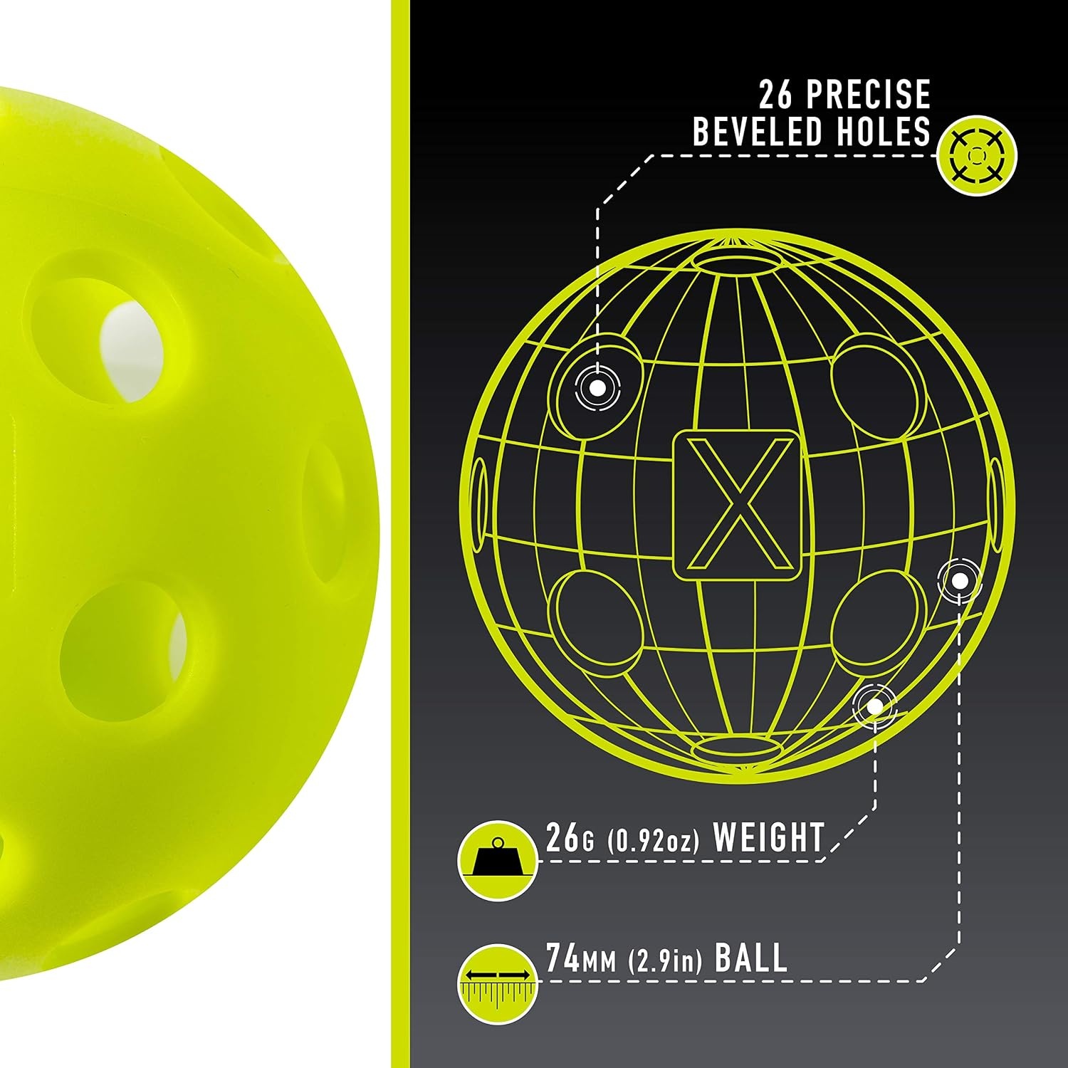 image:imageFranklin Sports X26 Indoor Pickleballs  3 Pack 12 Pack amp 100 Pack Bulk  USAPA Approved Tournament Pickleballs  Multiple ColorsLime Green