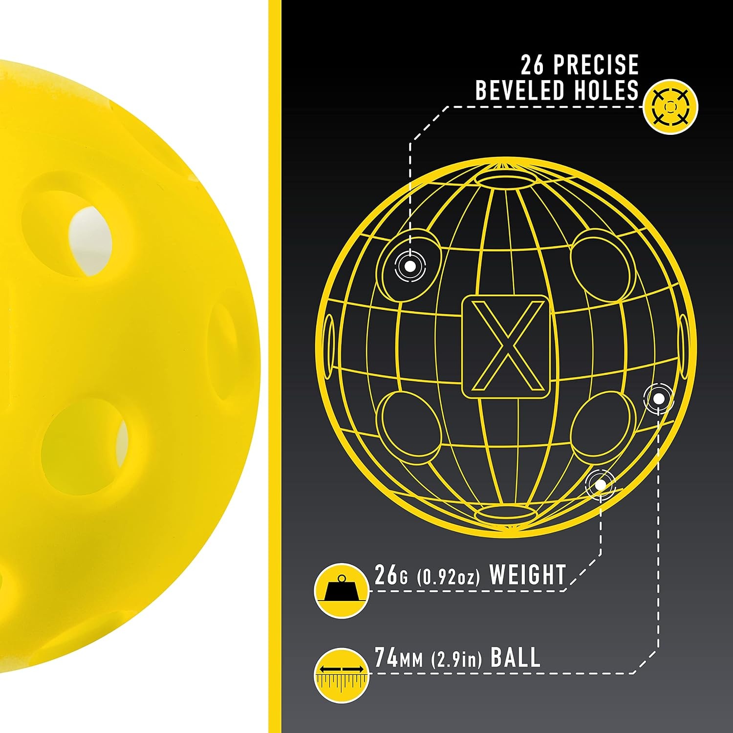 image:imageFranklin Sports X26 Indoor Pickleballs  3 Pack 12 Pack amp 100 Pack Bulk  USAPA Approved Tournament Pickleballs  Multiple ColorsYellow