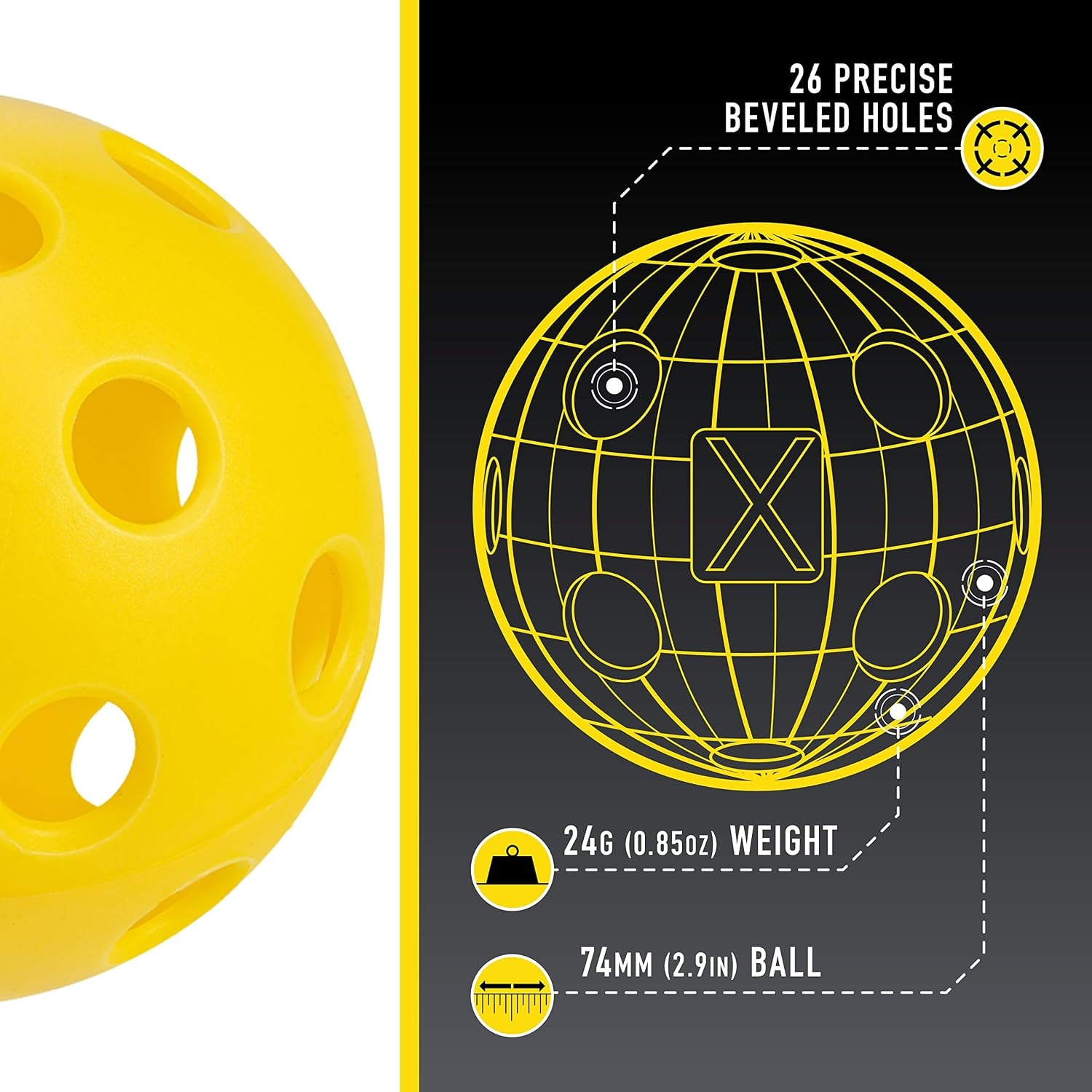 image:imageFranklin Sports X26 Indoor Pickleballs  3 Pack 12 Pack amp 100 Pack Bulk  USAPA Approved Tournament Pickleballs  Multiple ColorsYellow