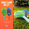 image:imageNERF Paddleball Set  Fun Paddleball Beach Game for Adults  Kids  Fun Outdoor Pool  Beach Water Sports Game  Includes 2 Wooden Paddles  1 NERF Paddle Ball  Complete Set
