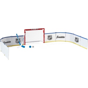 image:imageFranklin Sports Mini Hockey Rink Set  Half Rink Knee Hockey Goal Mini Sticks and Ball Set  Indoor Mini Hockey Rink  Official NHL Licensed