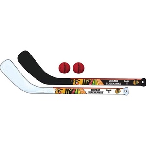 image:imageFranklin Sports NHL Mini Hockey Stick Set  NHL Team Knee Hockey Stick and Ball Set  Two Player Stick Set  Great Toy for KidsChicago Blackhawks