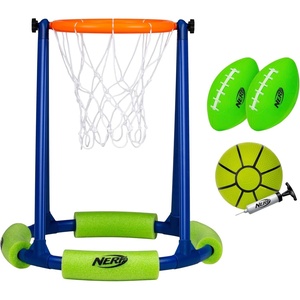 image:imageNERF Floating Pool Basketball Hoop  Football Target Net Set  Water Basketball  2 Water Footballs Included  Floating Hoop  Target Goal for InPool  Poolside Play  Sports Toys for Kids