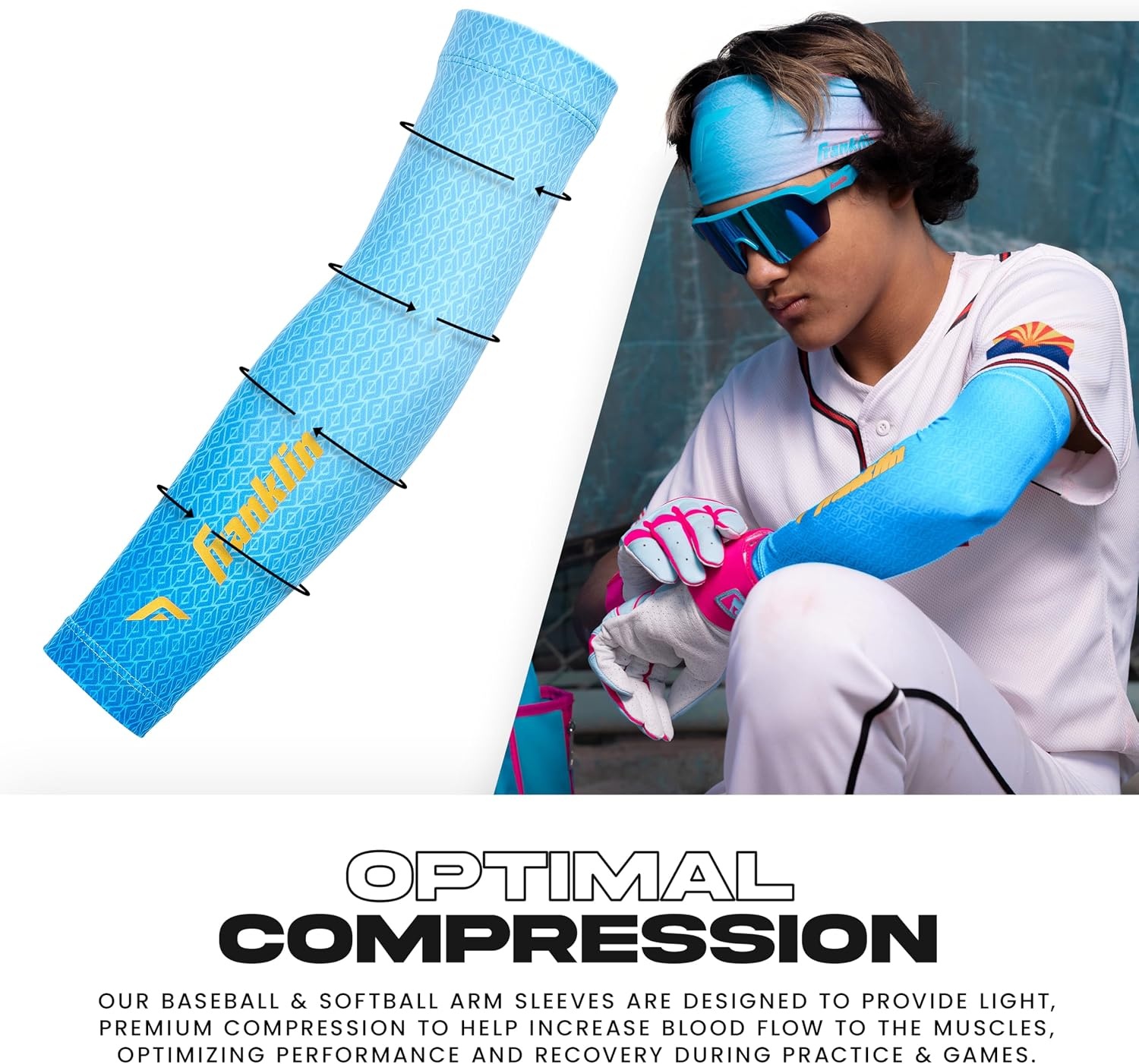 image:imageFranklin Sports Baseball Arm Sleeves  Baseball  Softball Arm Compression Sleeves for Boys  Girls  Multiple ColorsCarolina Blue
