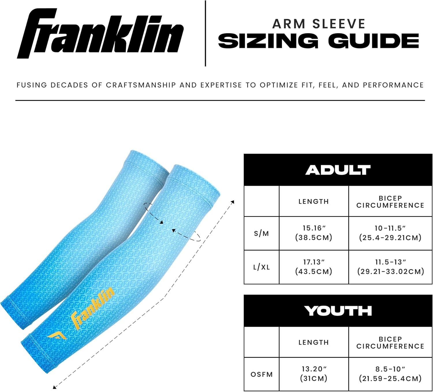 image:imageFranklin Sports Baseball Arm Sleeves  Baseball  Softball Arm Compression Sleeves for Boys  Girls  Multiple ColorsCarolina Blue