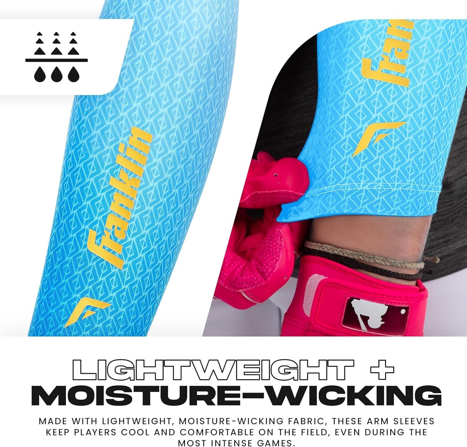 image:imageFranklin Sports Baseball Arm Sleeves  Baseball  Softball Arm Compression Sleeves for Boys  Girls  Multiple ColorsCarolina Blue