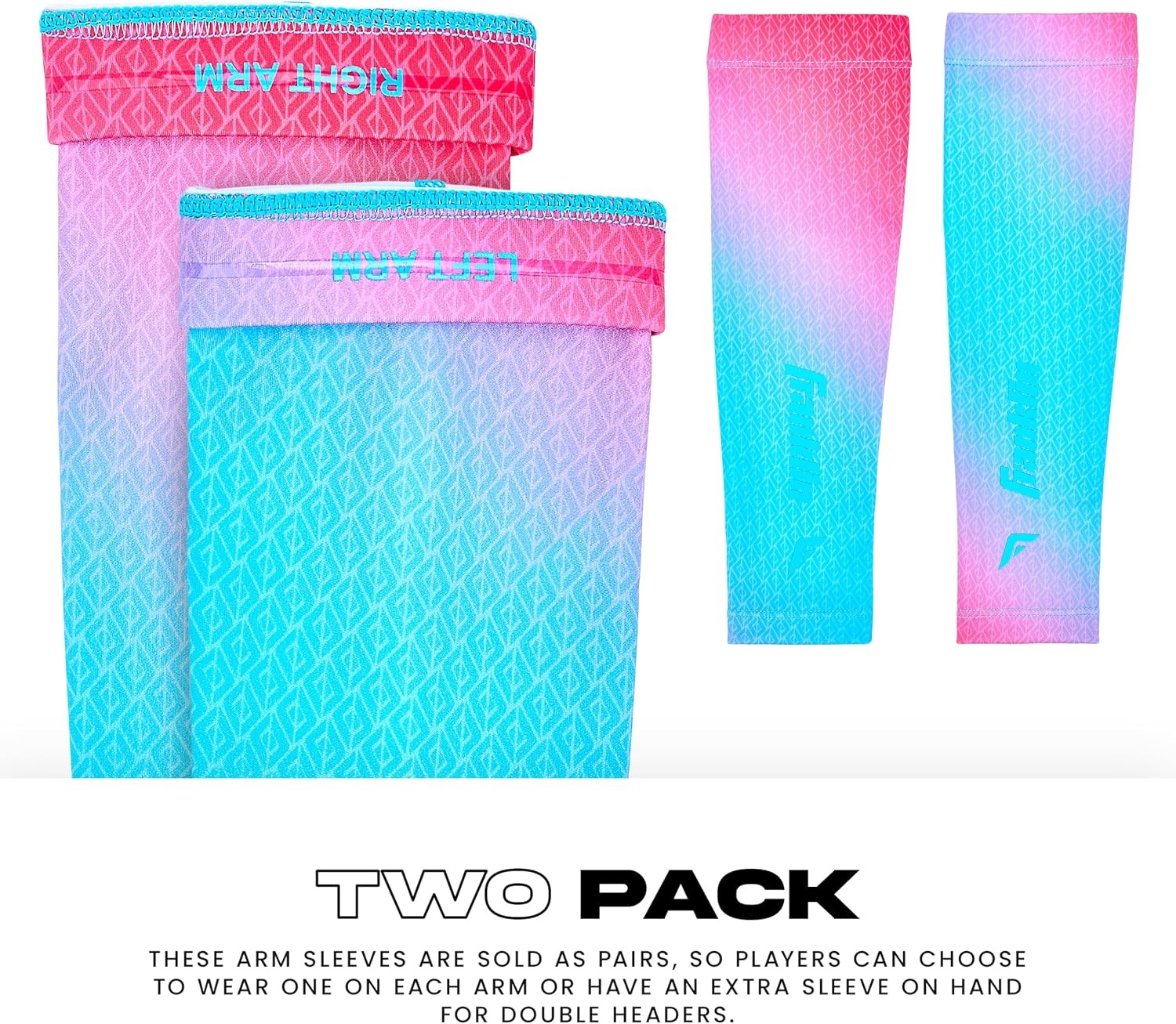 image:imageFranklin Sports Baseball Arm Sleeves  Baseball  Softball Arm Compression Sleeves for Boys  Girls  Multiple ColorsCotton Candy