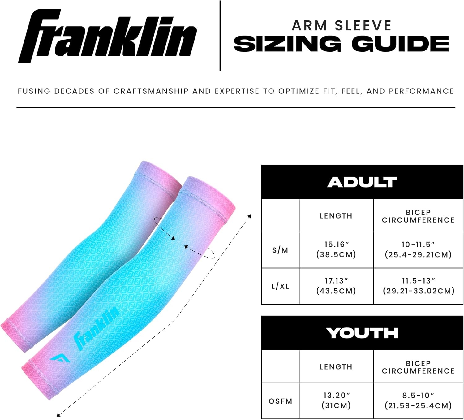 image:imageFranklin Sports Baseball Arm Sleeves  Baseball  Softball Arm Compression Sleeves for Boys  Girls  Multiple ColorsCotton Candy