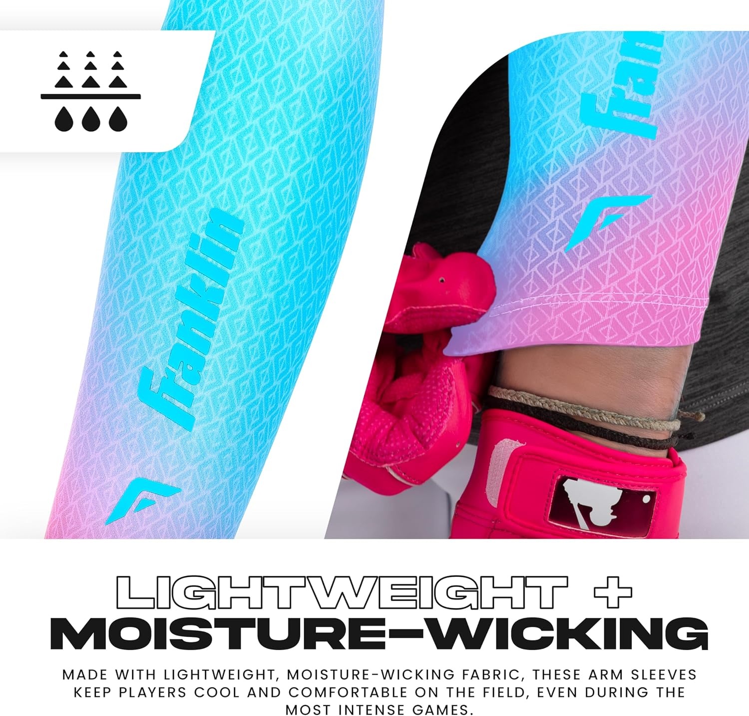 image:imageFranklin Sports Baseball Arm Sleeves  Baseball  Softball Arm Compression Sleeves for Boys  Girls  Multiple ColorsCotton Candy