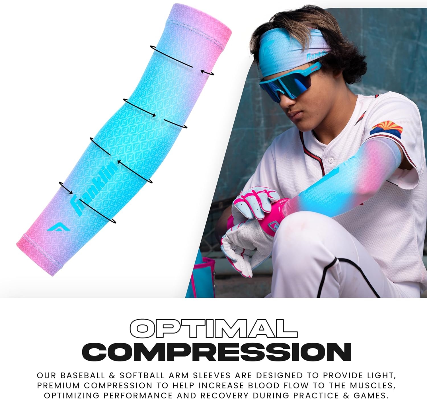 image:imageFranklin Sports Baseball Arm Sleeves  Baseball  Softball Arm Compression Sleeves for Boys  Girls  Multiple ColorsCotton Candy