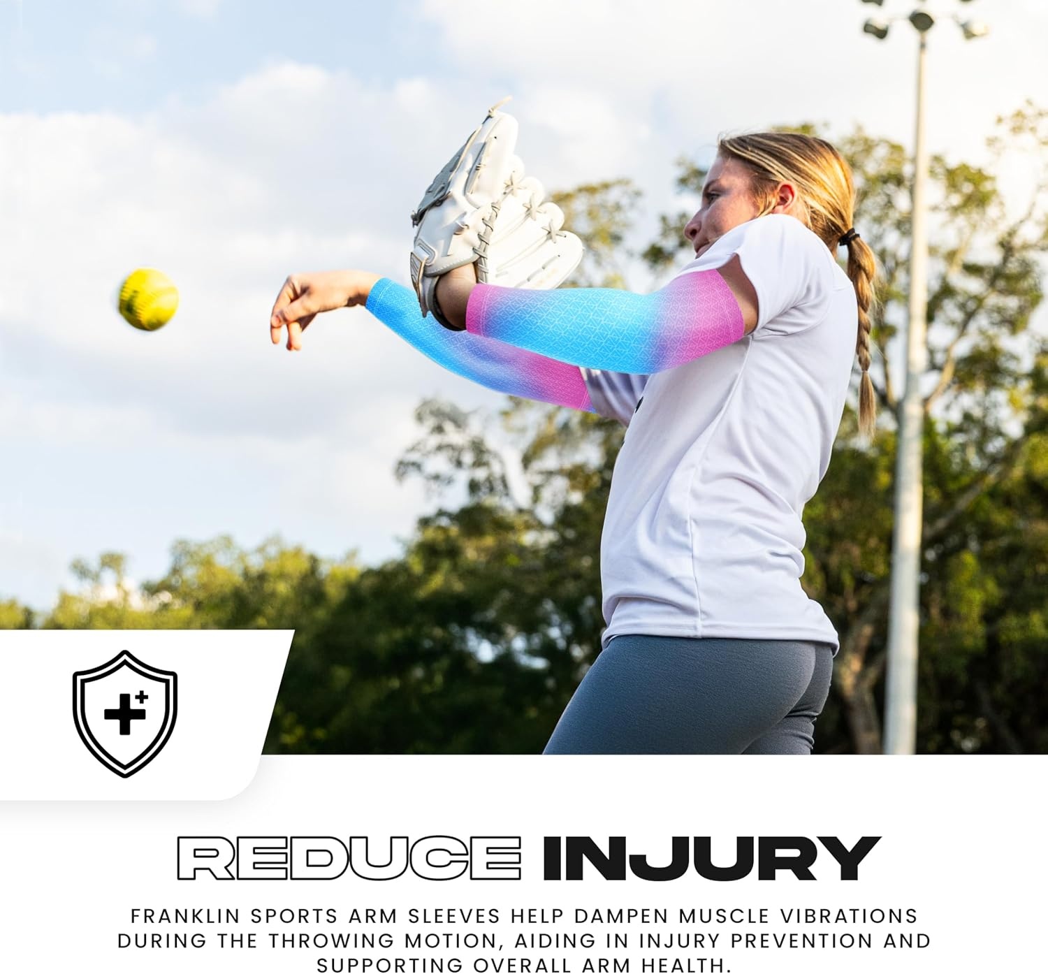 image:imageFranklin Sports Baseball Arm Sleeves  Baseball  Softball Arm Compression Sleeves for Boys  Girls  Multiple ColorsCotton Candy