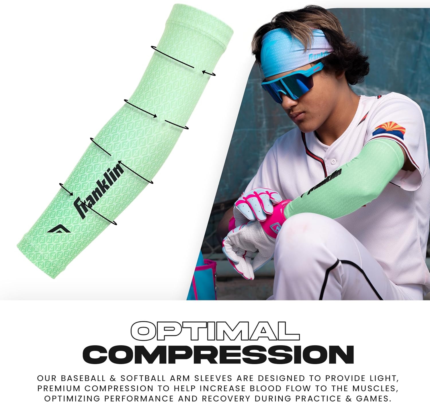 image:imageFranklin Sports Baseball Arm Sleeves  Baseball  Softball Arm Compression Sleeves for Boys  Girls  Multiple ColorsMint