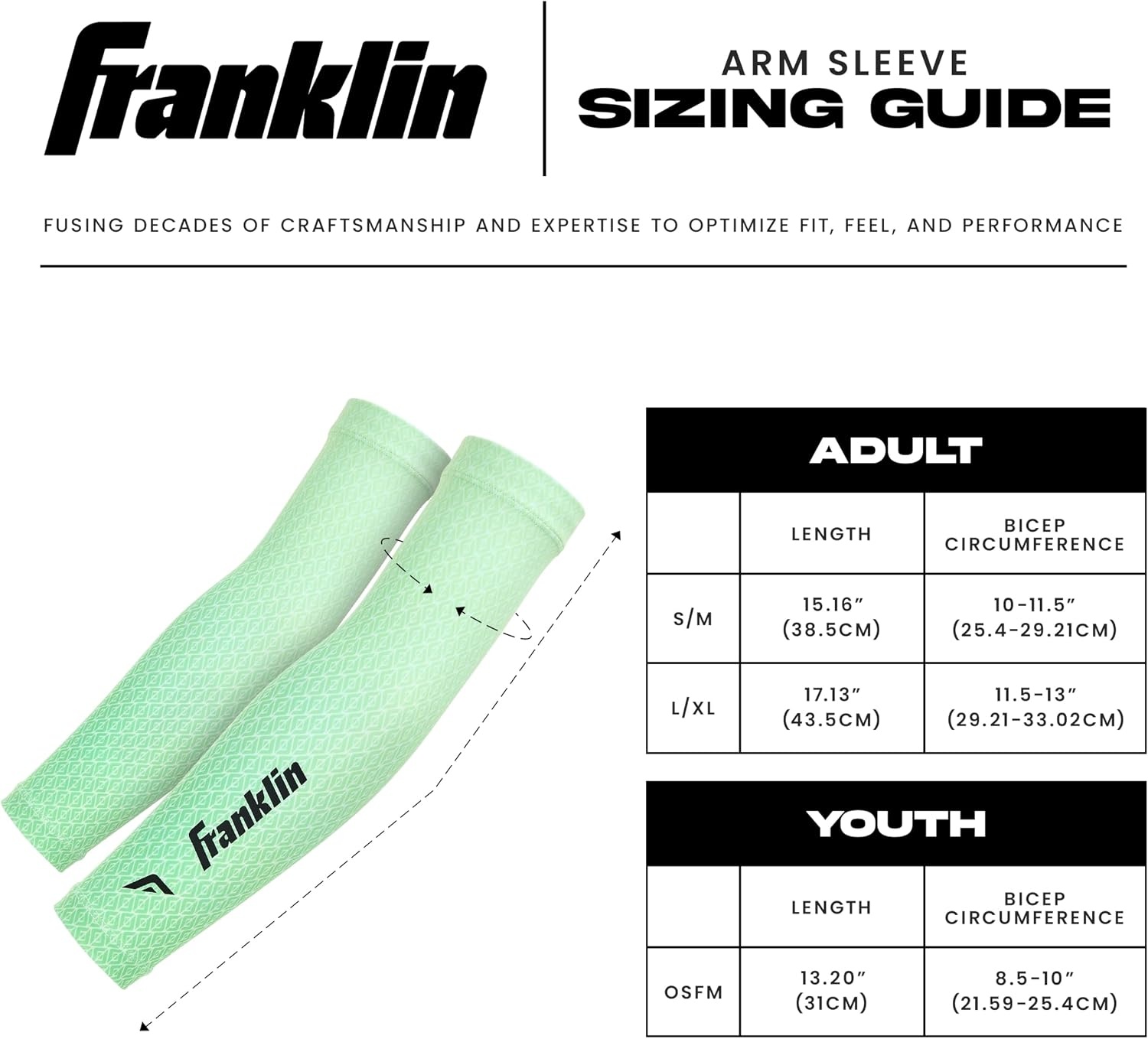 image:imageFranklin Sports Baseball Arm Sleeves  Baseball  Softball Arm Compression Sleeves for Boys  Girls  Multiple ColorsMint