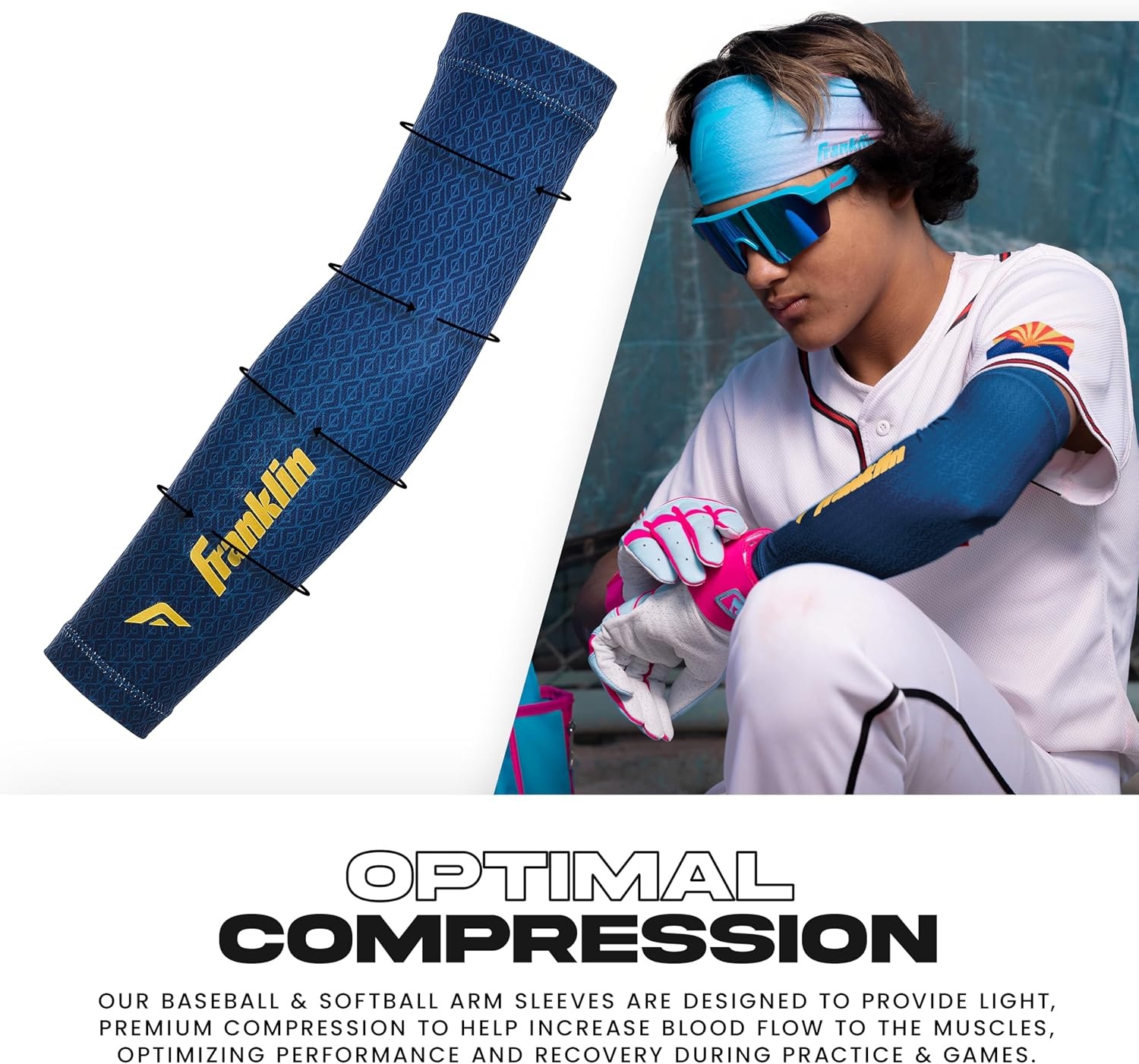 image:imageFranklin Sports Baseball Arm Sleeves  Baseball  Softball Arm Compression Sleeves for Boys  Girls  Multiple ColorsNavy