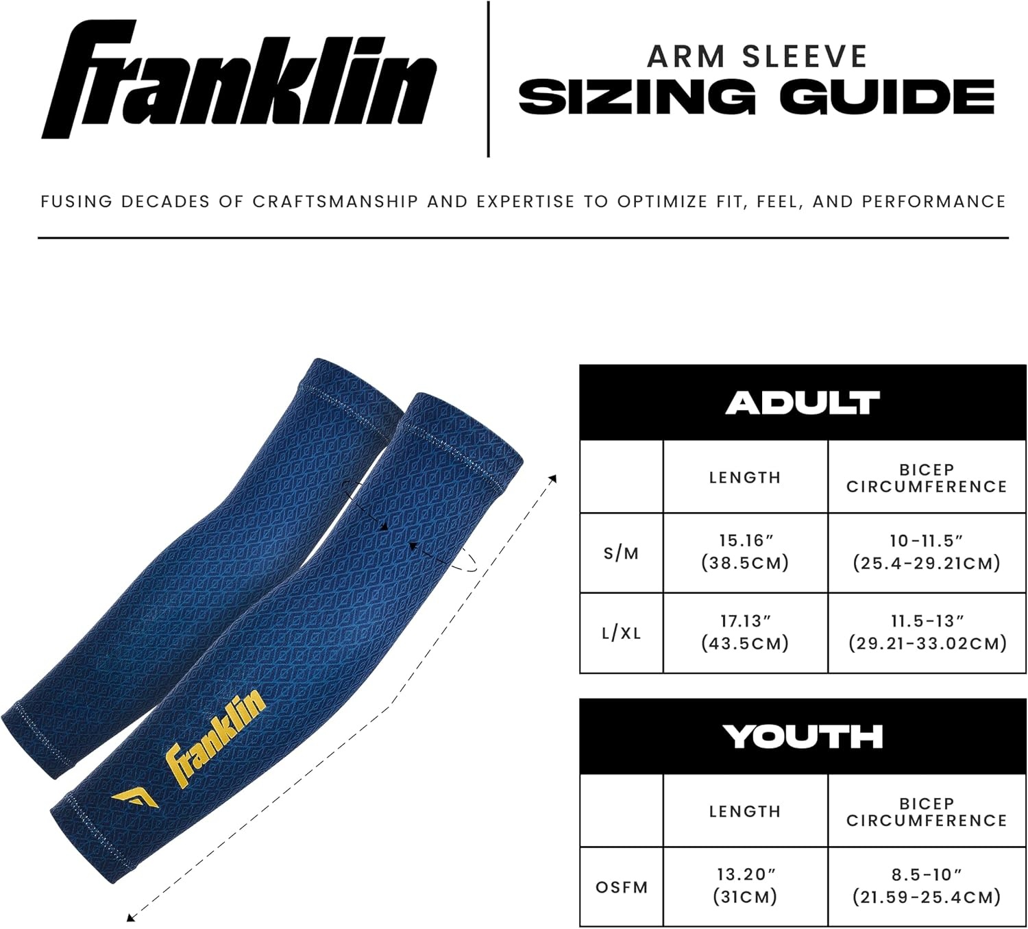 image:imageFranklin Sports Baseball Arm Sleeves  Baseball  Softball Arm Compression Sleeves for Boys  Girls  Multiple ColorsNavy