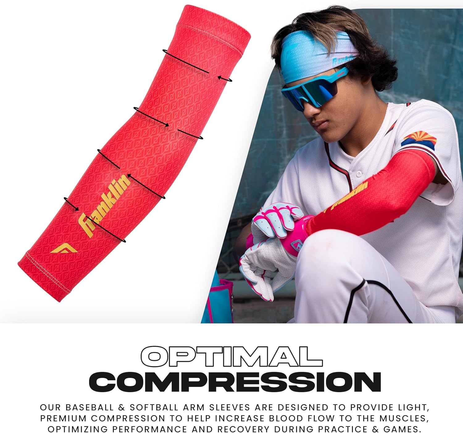 image:imageFranklin Sports Baseball Arm Sleeves  Baseball  Softball Arm Compression Sleeves for Boys  Girls  Multiple ColorsRed