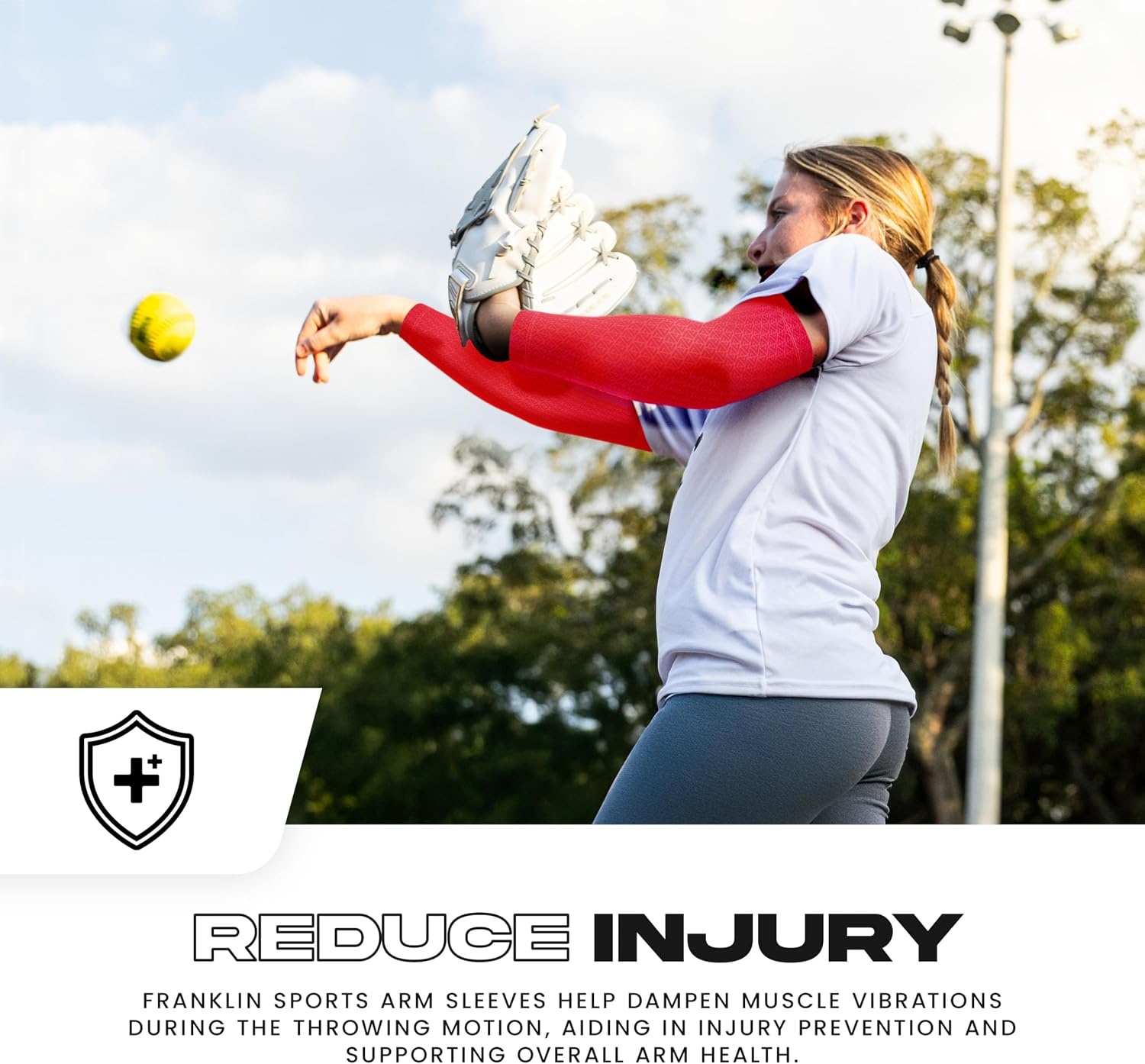 image:imageFranklin Sports Baseball Arm Sleeves  Baseball  Softball Arm Compression Sleeves for Boys  Girls  Multiple ColorsRed