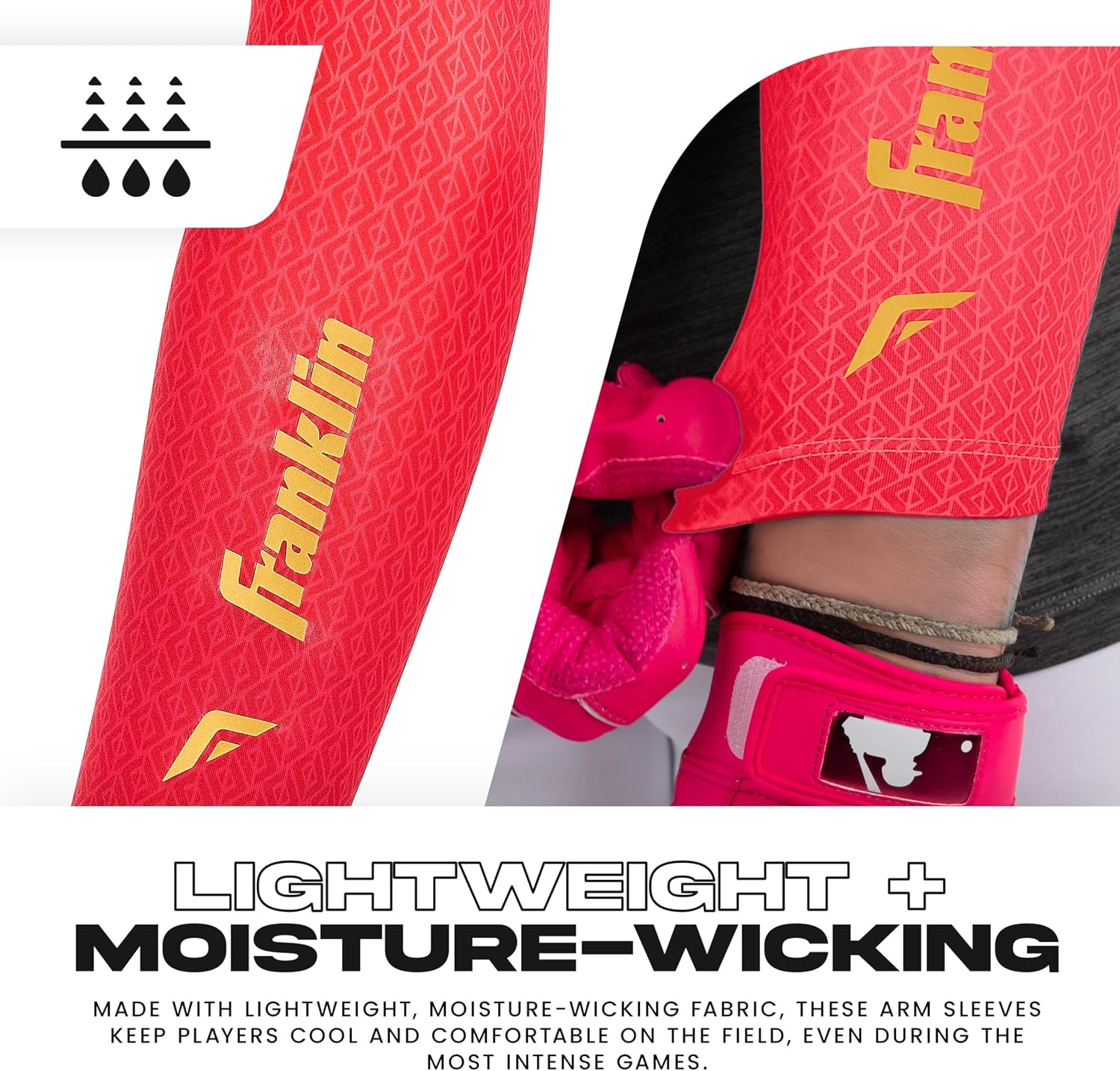 image:imageFranklin Sports Baseball Arm Sleeves  Baseball  Softball Arm Compression Sleeves for Boys  Girls  Multiple ColorsRed