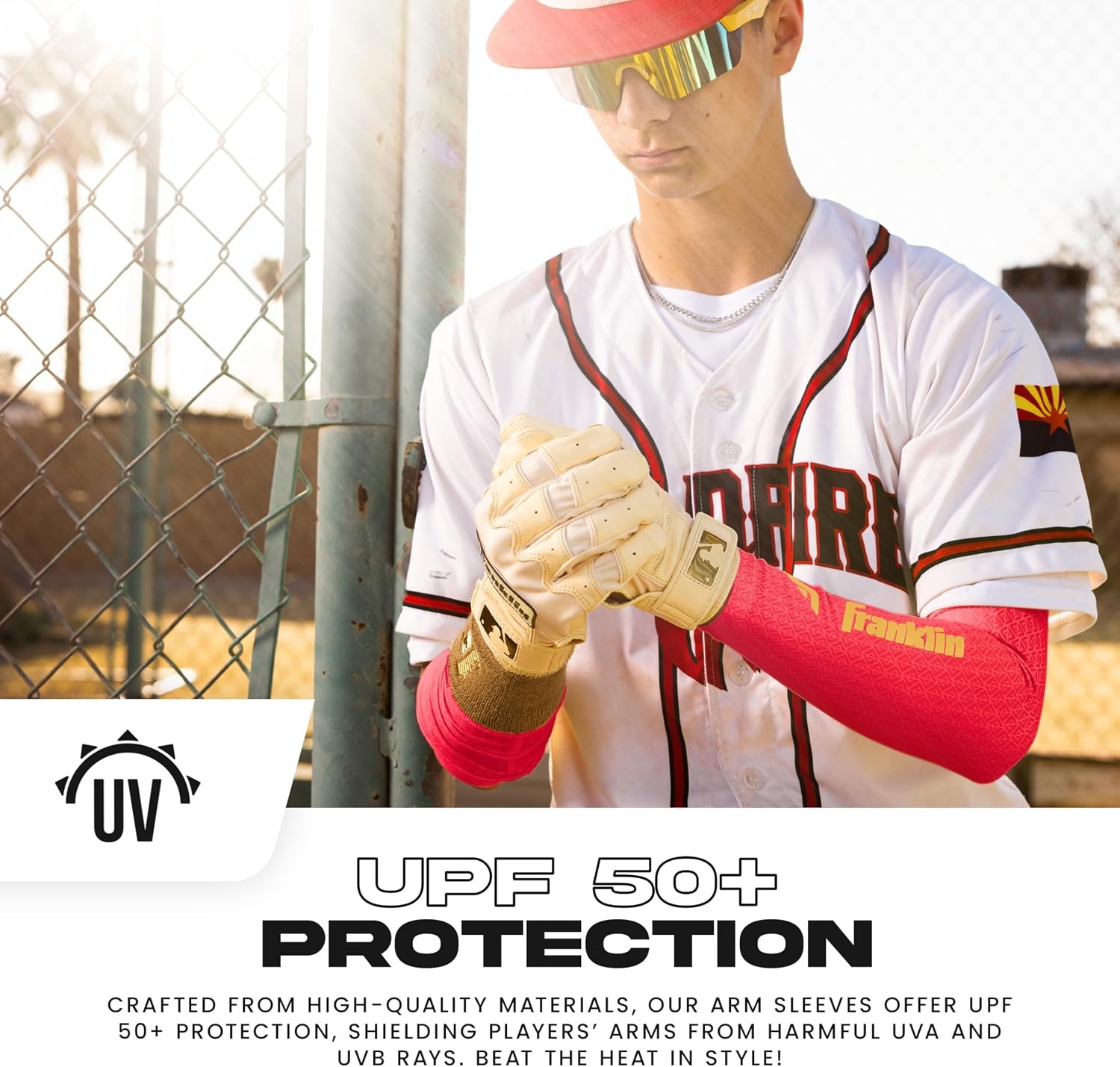 image:imageFranklin Sports Baseball Arm Sleeves  Baseball  Softball Arm Compression Sleeves for Boys  Girls  Multiple ColorsRed