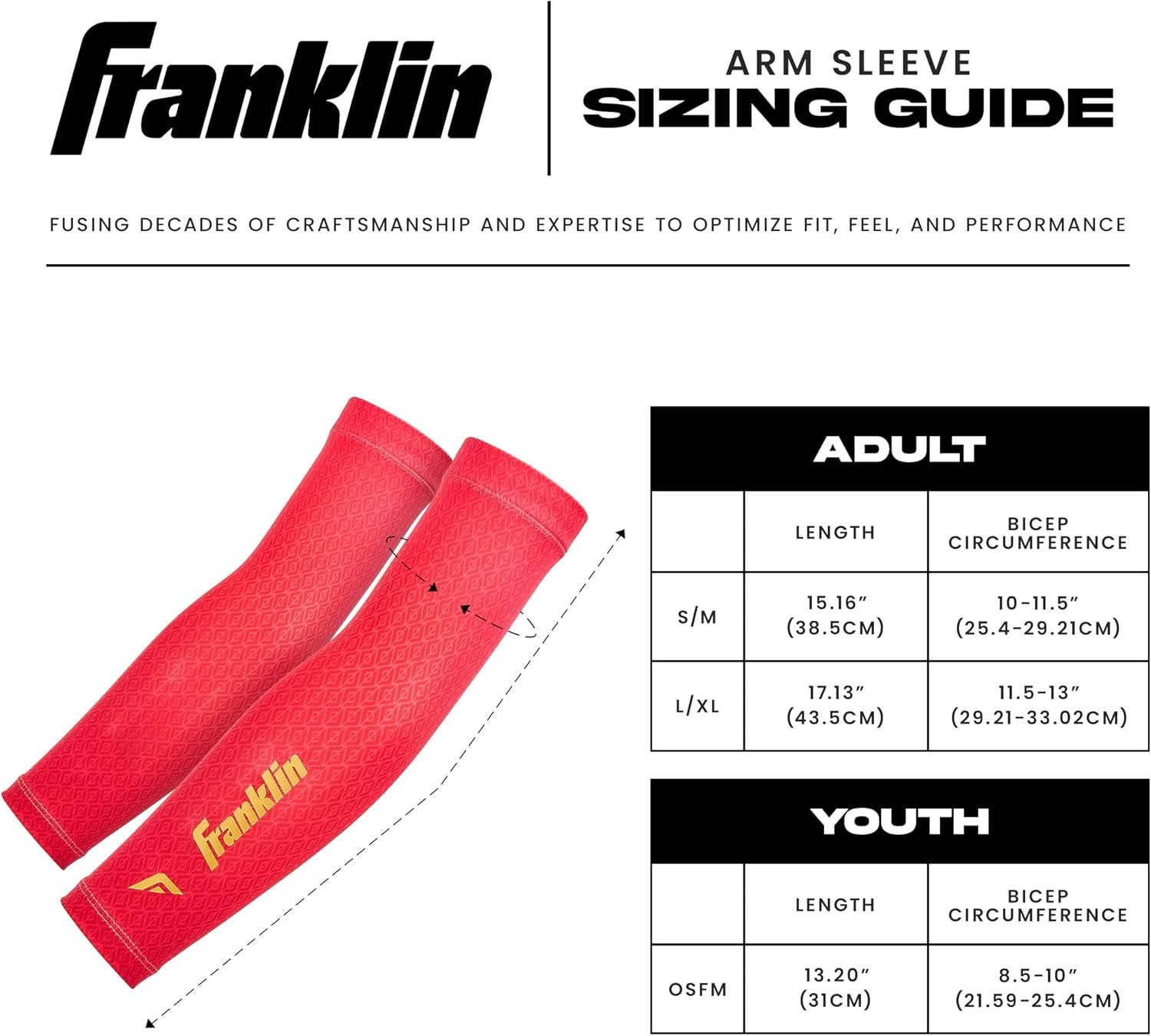 image:imageFranklin Sports Baseball Arm Sleeves  Baseball  Softball Arm Compression Sleeves for Boys  Girls  Multiple ColorsRed