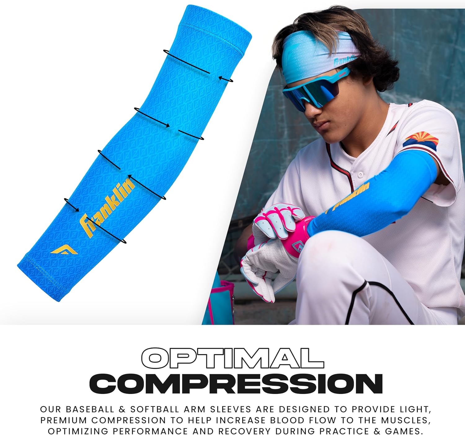 image:imageFranklin Sports Baseball Arm Sleeves  Baseball  Softball Arm Compression Sleeves for Boys  Girls  Multiple ColorsRoyal