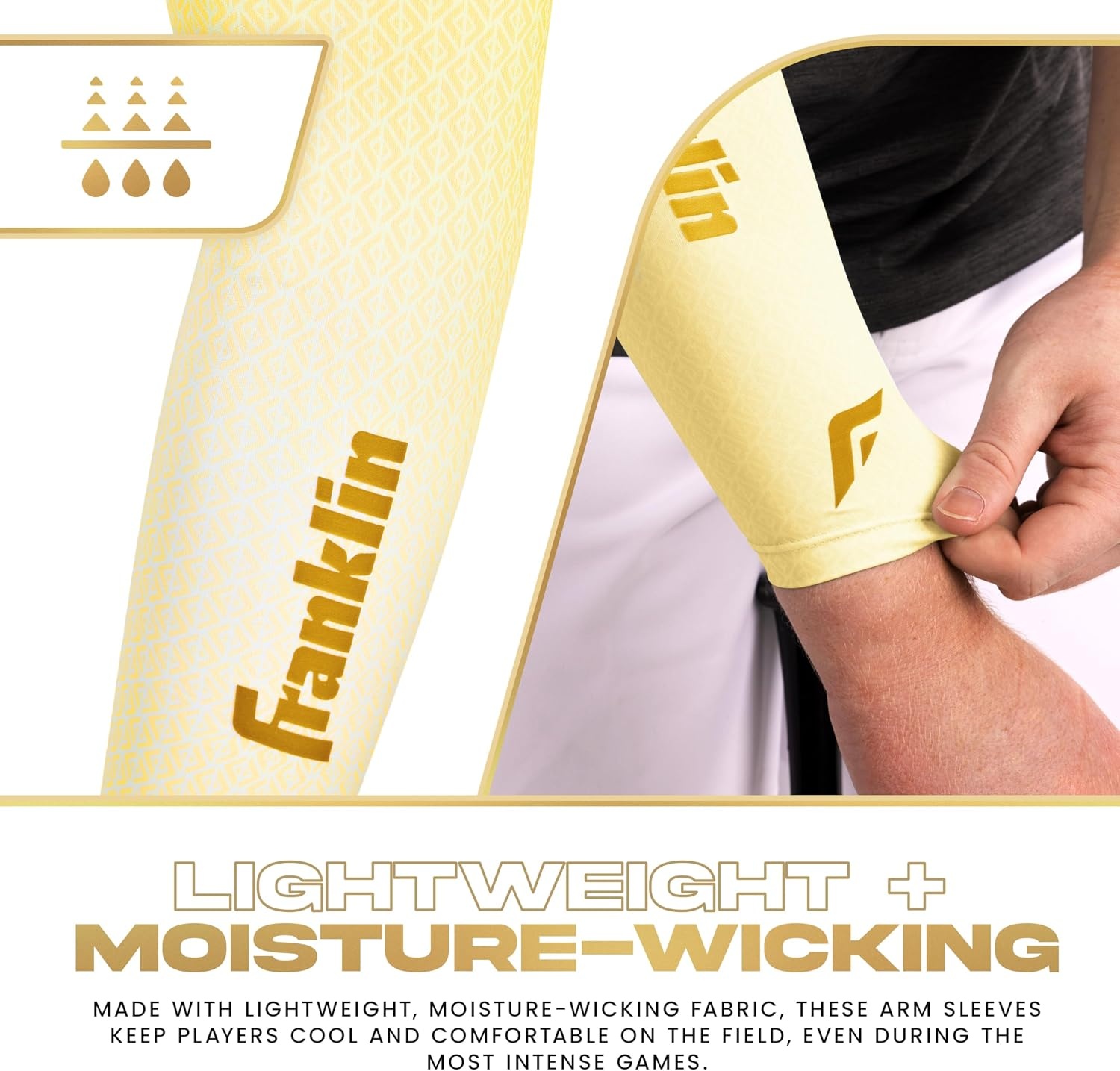 image:imageFranklin Sports Baseball Arm Sleeves  Baseball  Softball Arm Compression Sleeves for Boys  Girls  Multiple ColorsVanillaGold