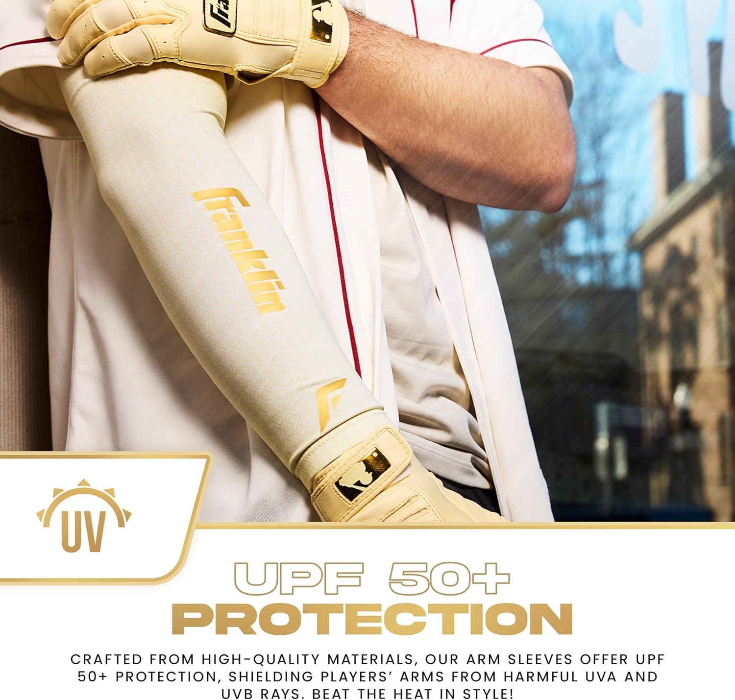 image:imageFranklin Sports Baseball Arm Sleeves  Baseball  Softball Arm Compression Sleeves for Boys  Girls  Multiple ColorsVanillaGold
