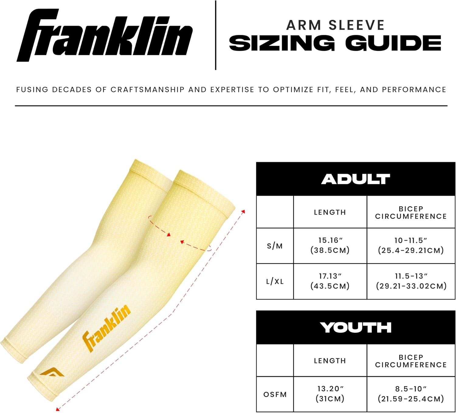 image:imageFranklin Sports Baseball Arm Sleeves  Baseball  Softball Arm Compression Sleeves for Boys  Girls  Multiple ColorsVanillaGold