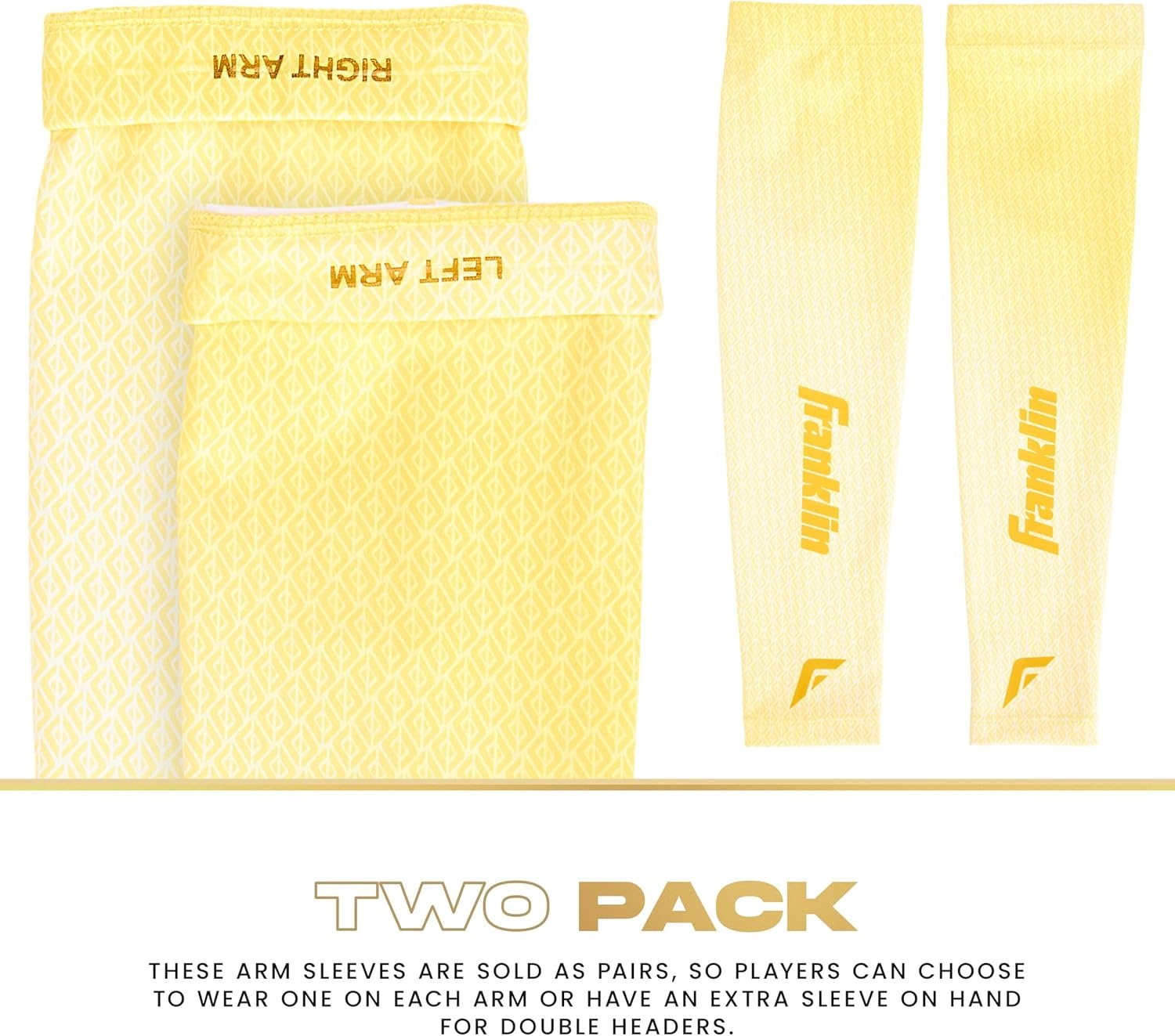 image:imageFranklin Sports Baseball Arm Sleeves  Baseball  Softball Arm Compression Sleeves for Boys  Girls  Multiple ColorsVanillaGold