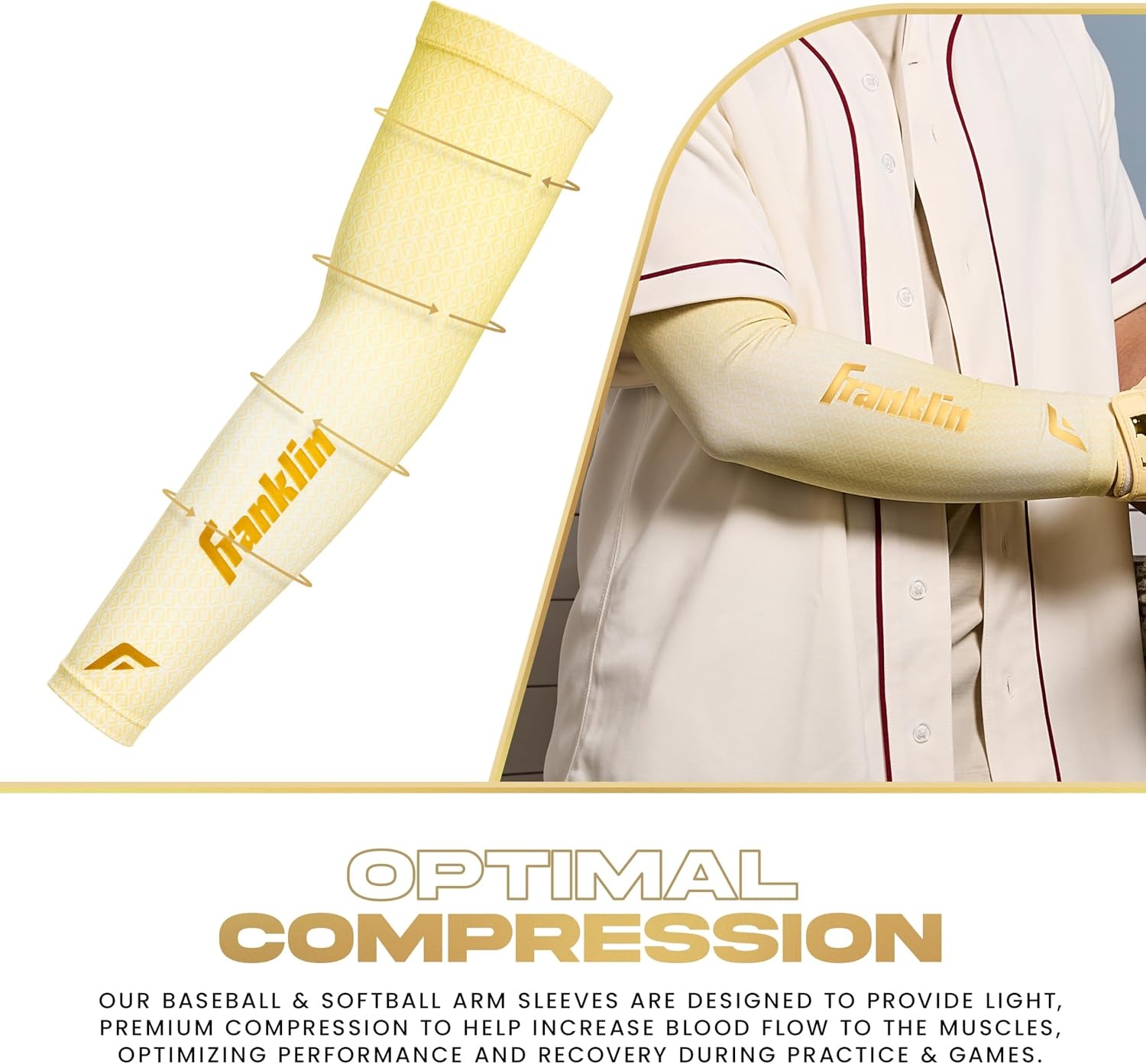 image:imageFranklin Sports Baseball Arm Sleeves  Baseball  Softball Arm Compression Sleeves for Boys  Girls  Multiple ColorsVanillaGold