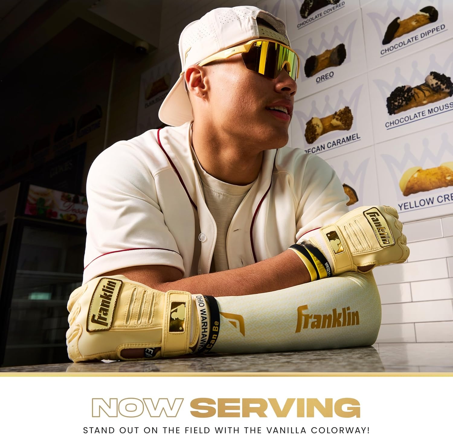 image:imageFranklin Sports Baseball Arm Sleeves  Baseball  Softball Arm Compression Sleeves for Boys  Girls  Multiple ColorsVanillaGold