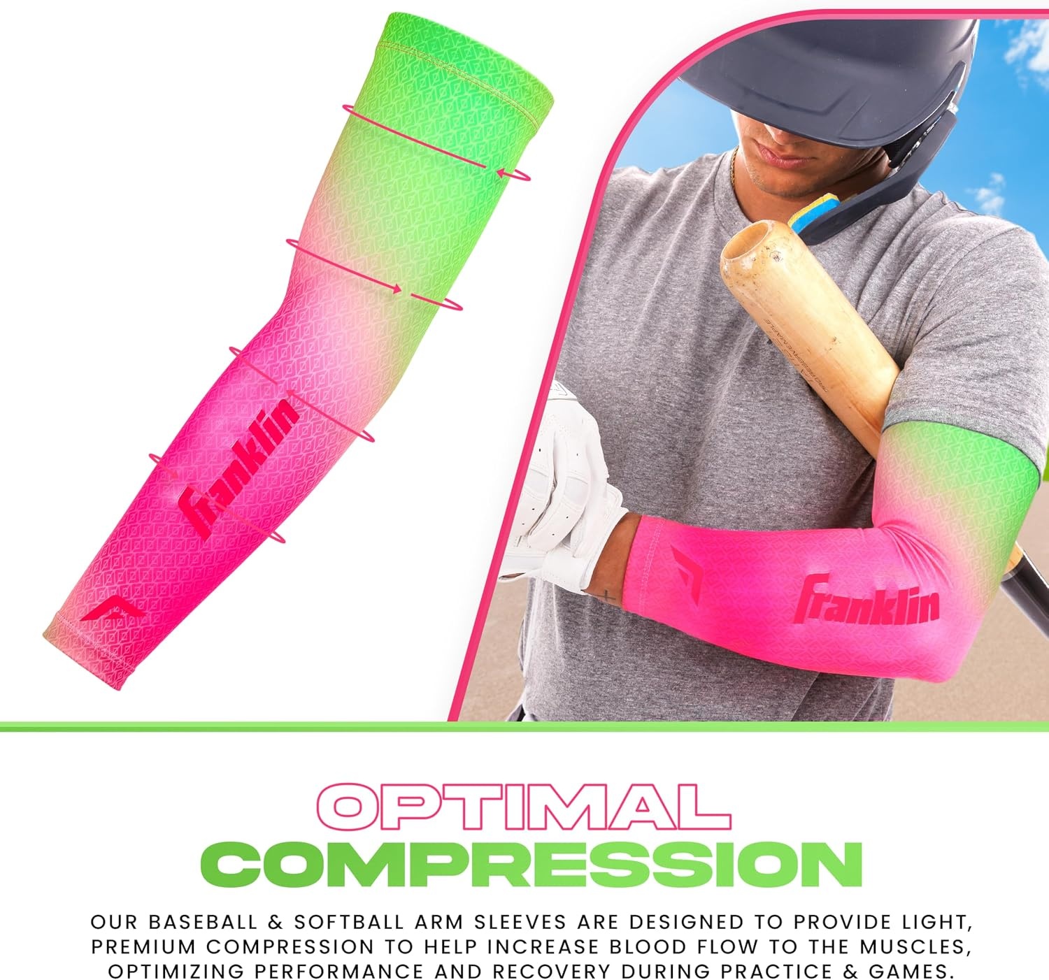 image:imageFranklin Sports Baseball Arm Sleeves  Baseball  Softball Arm Compression Sleeves for Boys  Girls  Multiple ColorsWatermelon