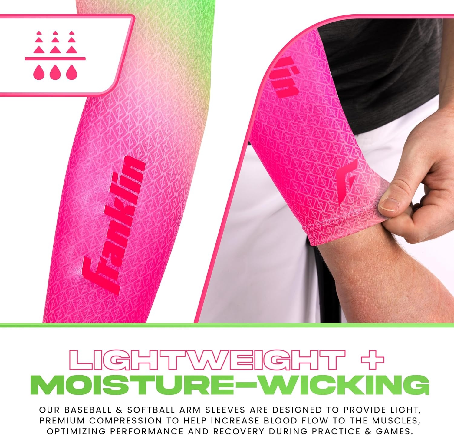 image:imageFranklin Sports Baseball Arm Sleeves  Baseball  Softball Arm Compression Sleeves for Boys  Girls  Multiple ColorsWatermelon