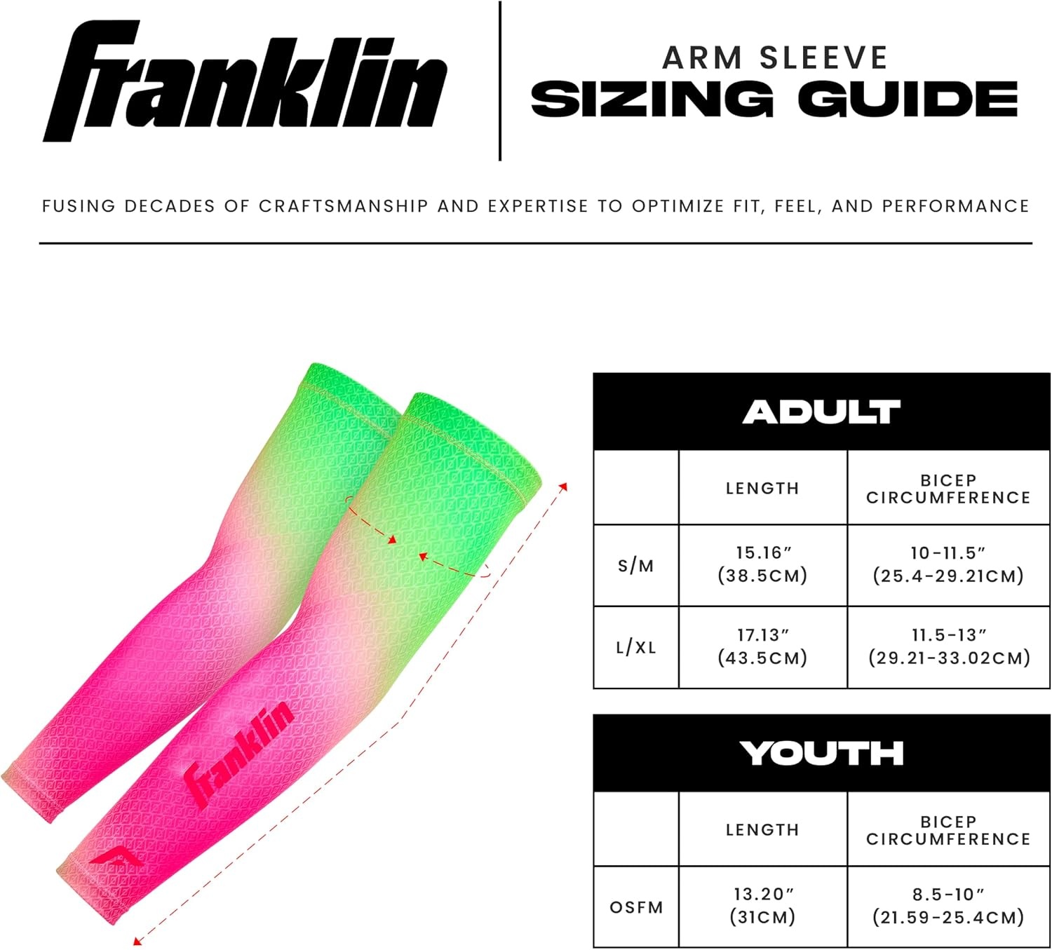 image:imageFranklin Sports Baseball Arm Sleeves  Baseball  Softball Arm Compression Sleeves for Boys  Girls  Multiple ColorsWatermelon