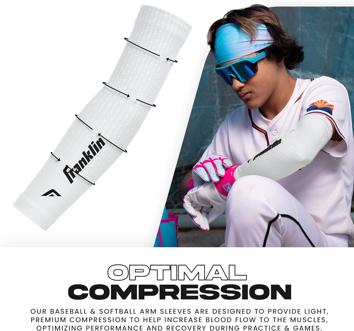 image:imageFranklin Sports Baseball Arm Sleeves  Baseball  Softball Arm Compression Sleeves for Boys  Girls  Multiple ColorsWhite