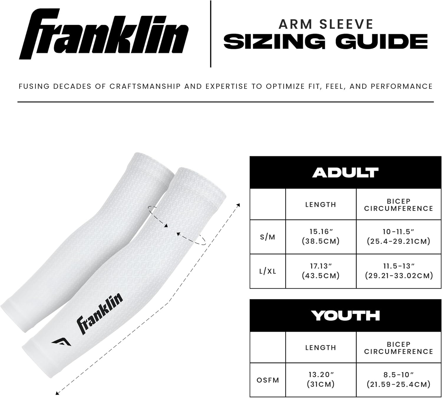 image:imageFranklin Sports Baseball Arm Sleeves  Baseball  Softball Arm Compression Sleeves for Boys  Girls  Multiple ColorsWhite