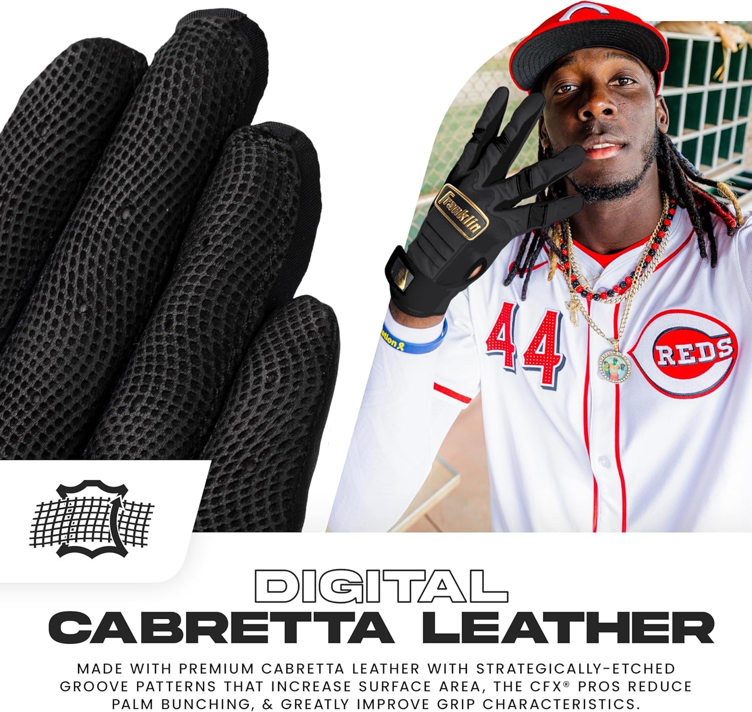 image:imageFranklin Sports MLB Baseball Batting Gloves  CFX Pro Youth and Adult  Baseball  Softball  Multiple Sizes  ColorsBlackGold