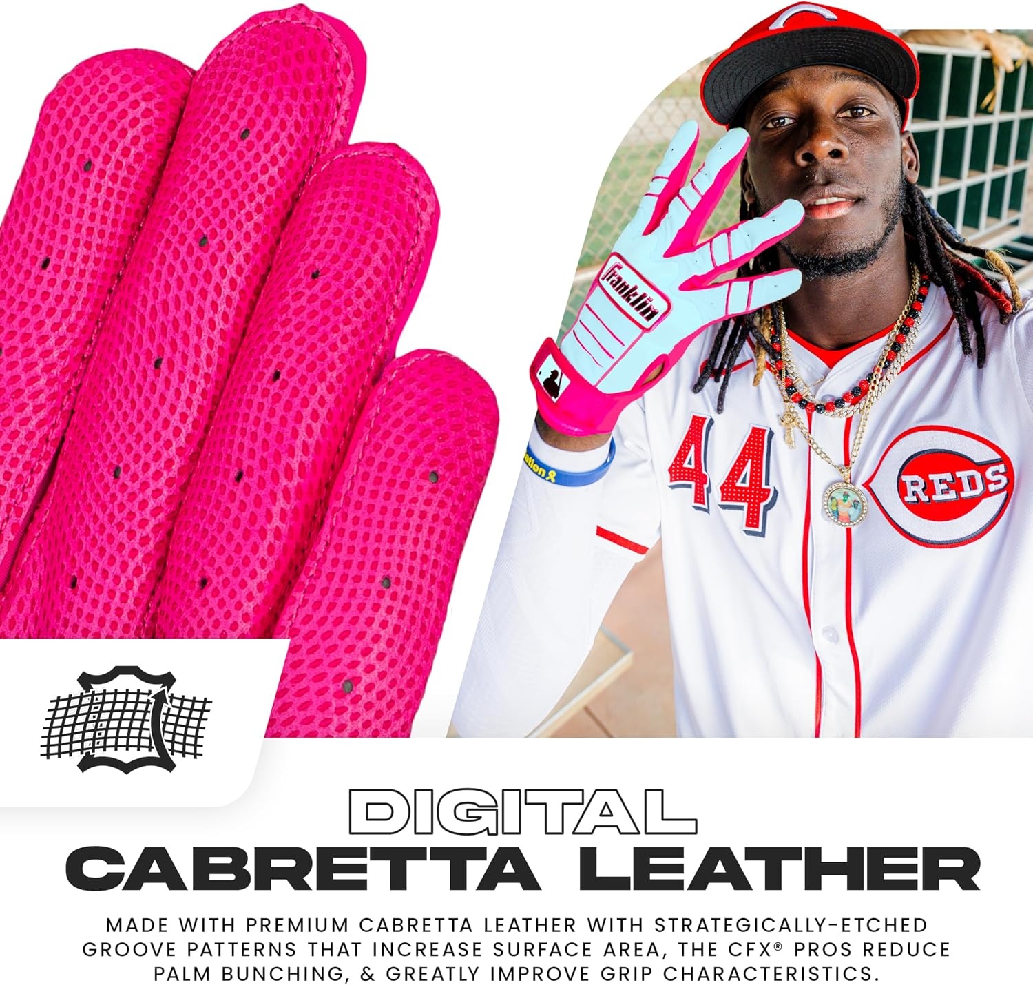 image:imageFranklin Sports MLB Baseball Batting Gloves  CFX Pro Youth and Adult  Baseball  Softball  Multiple Sizes  ColorsPinkCarolina Blue