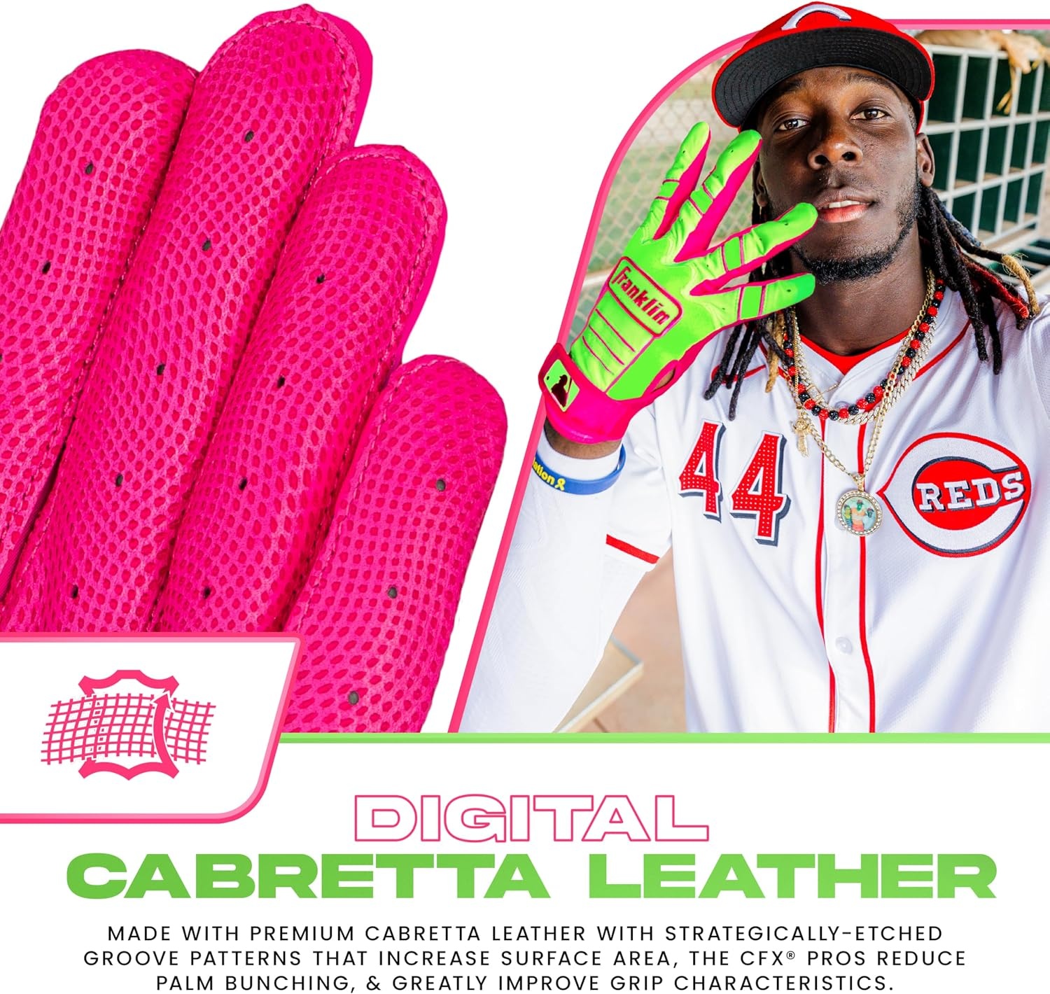 image:imageFranklin Sports MLB Baseball Batting Gloves  CFX Pro Youth and Adult  Baseball  Softball  Multiple Sizes  ColorsPinkGreen Apple