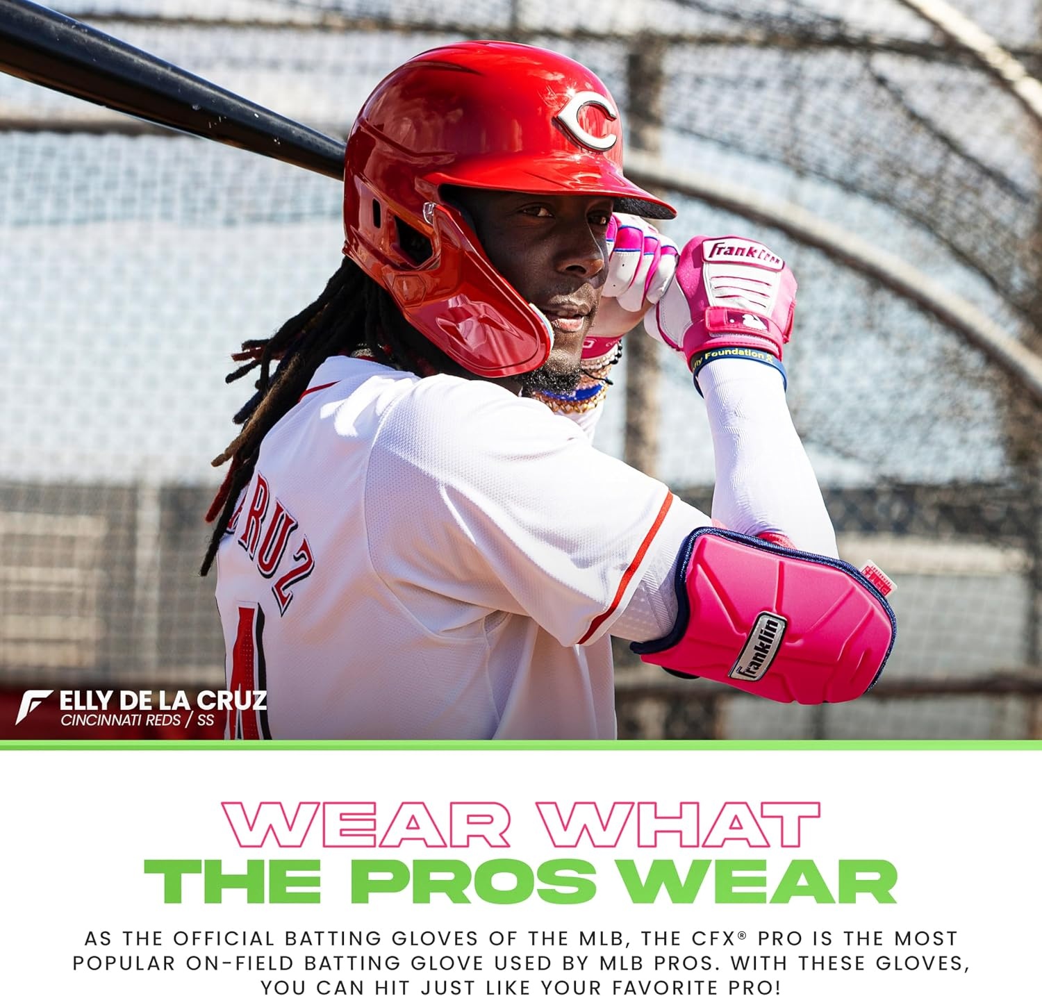 image:imageFranklin Sports MLB Baseball Batting Gloves  CFX Pro Youth and Adult  Baseball  Softball  Multiple Sizes  ColorsPinkGreen Apple