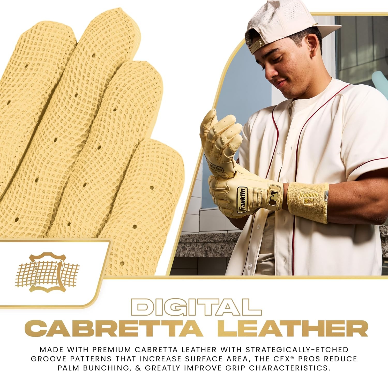 image:imageFranklin Sports MLB Baseball Batting Gloves  CFX Pro Youth and Adult  Baseball  Softball  Multiple Sizes  ColorsVanillaGold