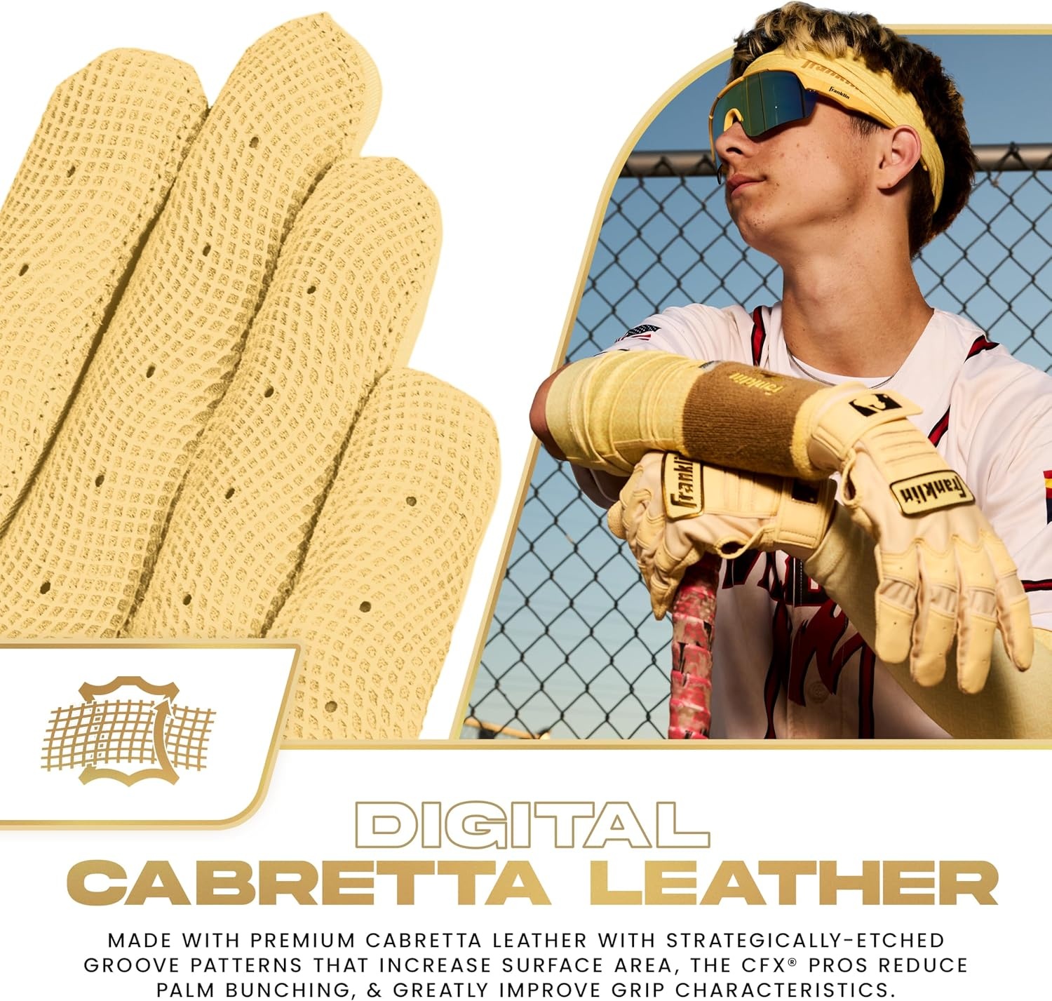 image:imageFranklin Sports MLB Baseball Batting Gloves  CFX Pro Youth and Adult  Baseball  Softball  Multiple Sizes  ColorsVanillaGold