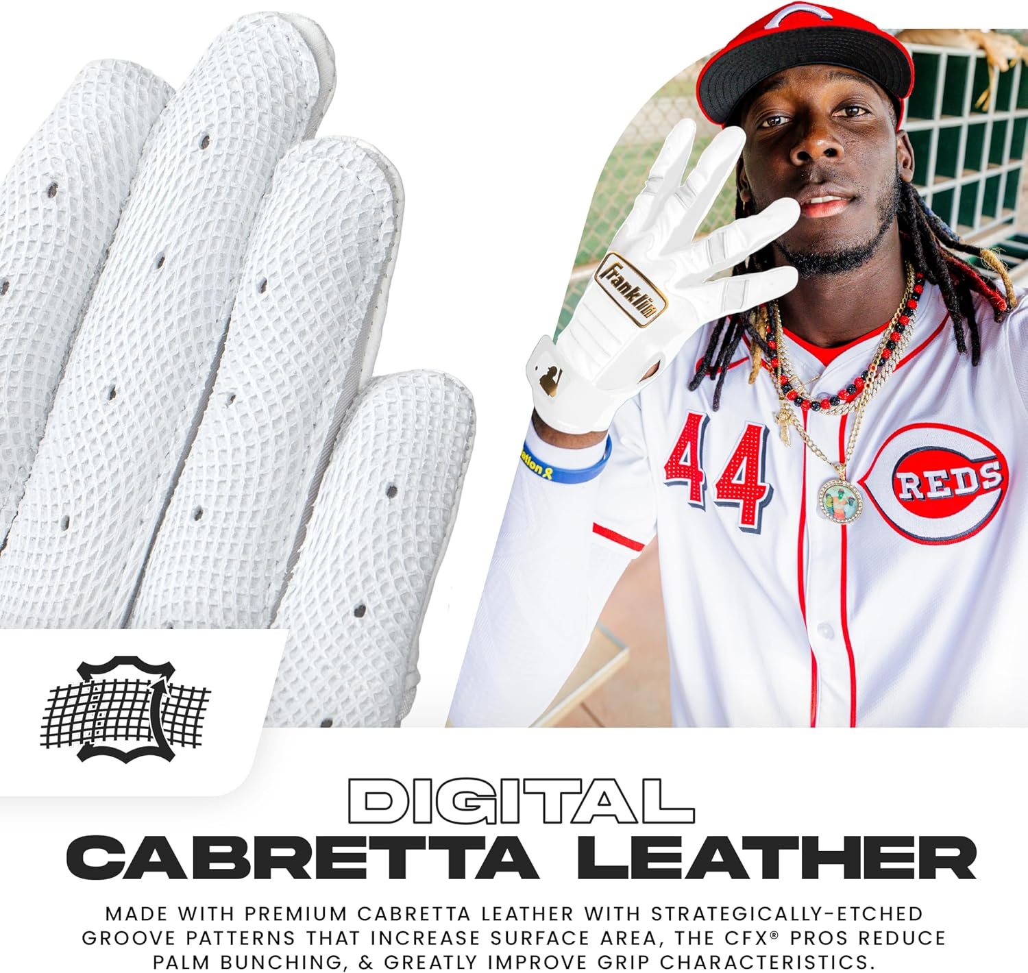 image:imageFranklin Sports MLB Baseball Batting Gloves  CFX Pro Youth and Adult  Baseball  Softball  Multiple Sizes  ColorsWhiteGold