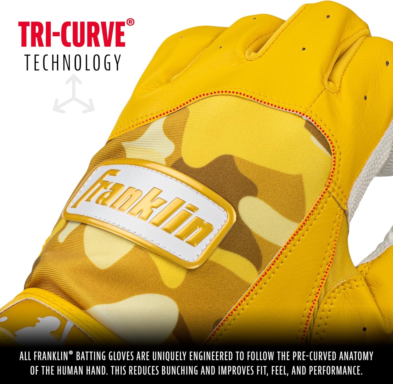 image:imageFranklin Sports MLB Batting Gloves  Digitek Camo Gloves  Premium Leather  Multiple Colors  Adult SizesWhiteYellow