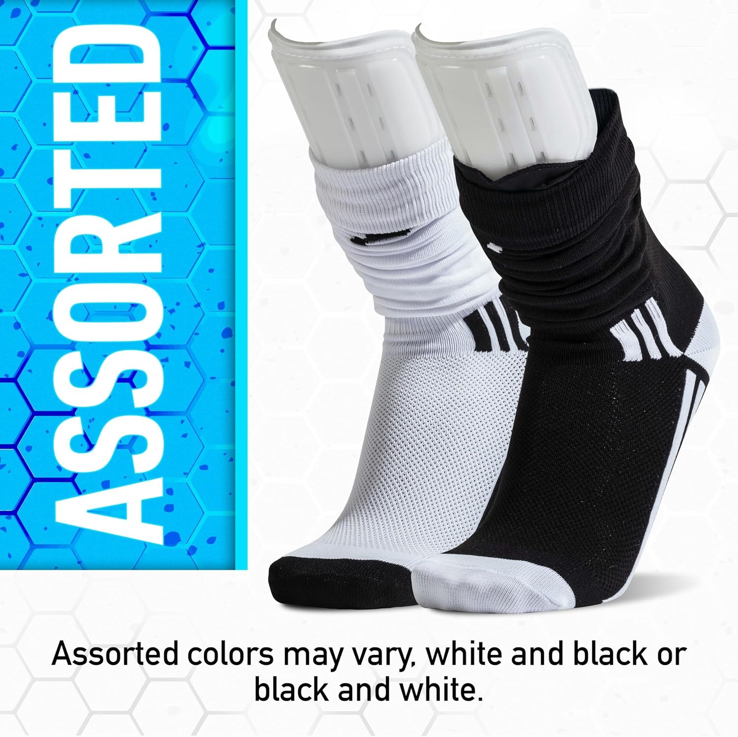 image:imageFranklin Sports Youth  Adult Soccer Shin Guard Socks  BuiltIn Shin Guards  Black or White  Assorted Colors May VaryBlackWhiteGray