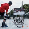image:imageFranklin Sports Kids Portable Street Hockey Goal  Shooter Tutor Set  Pop Up Folding Net with Goalie Target Included  2in1 Goal Set