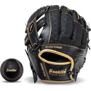 image:imageFranklin Sports Kids Baseball Glove  Foam Ball Sets  Meshtek Youth Teeball Gloves for Kids  Toddlers  Left  Right Hand Throw  95 InchBlackGold