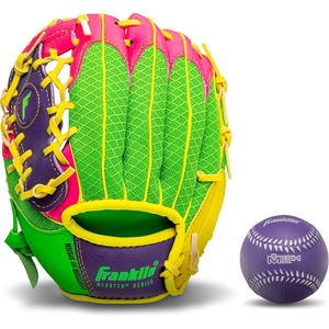 image:imageFranklin Sports Kids Baseball Glove  Foam Ball Sets  Meshtek Youth Teeball Gloves for Kids  Toddlers  Left  Right Hand Throw  95 InchPurplePinkYellow